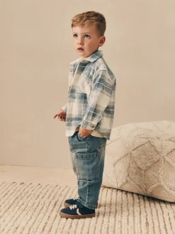 Blauw geruit - Set van T-shirt en shirt met lange mouwen (3mnd-7jr)