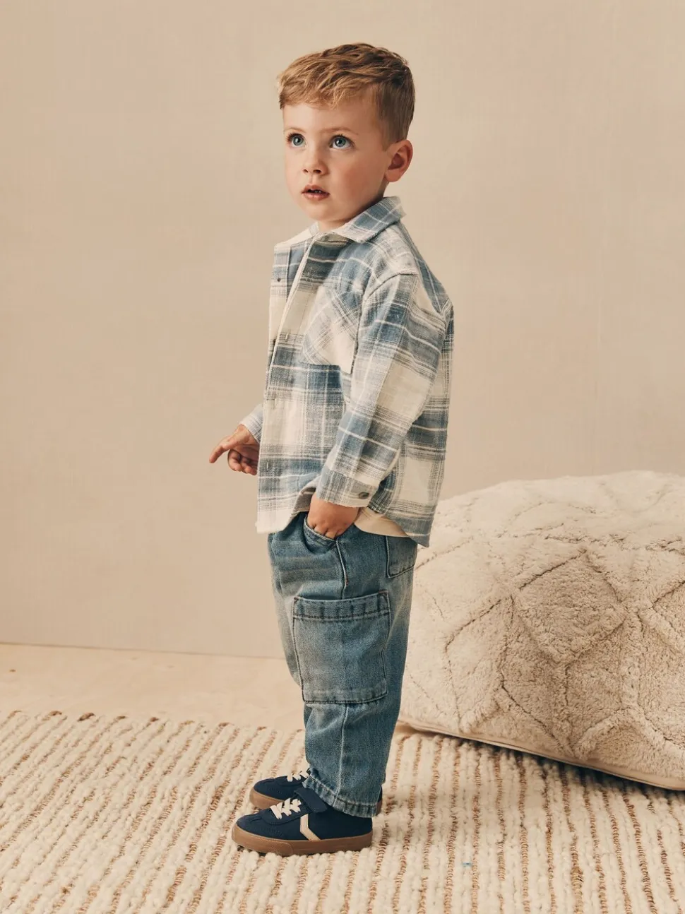 Blauw geruit - Set van T-shirt en shirt met lange mouwen (3mnd-7jr)
