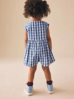 Blauw geruit - Trapeze Playsuit (3mths-7yrs)