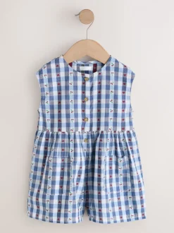 Blauw geruit - Trapeze Playsuit (3mths-7yrs)