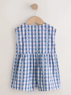 Blauw geruit - Trapeze Playsuit (3mths-7yrs)