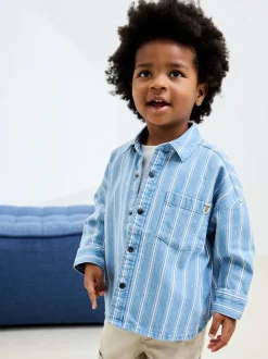 Blauw gestreept - Denim overhemd met lange mouwen (3 mnd - 7 jr)