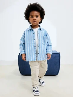 Blauw gestreept - Denim overhemd met lange mouwen (3 mnd - 7 jr)