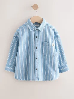 Blauw gestreept - Denim overhemd met lange mouwen (3 mnd - 7 jr)