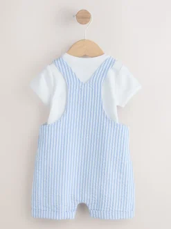 Blauw gestreept - Geweven bretelbroeken en bodysuit babyset (0mnd -2jr)