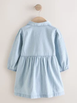 Blauw gestreept - Long Sleeve Cotton Dress (3mths-8yrs)