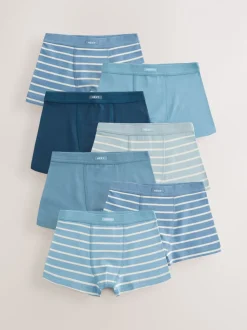 Blauw gestreept - Set van 7 boxershorts met zachte tailleband (2-16 jr)