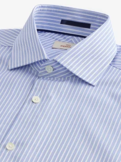 Blauw gestreept - Slim Fit Signature Single Cuff Texture Pima Cotton Shirt With Cutaway Collar