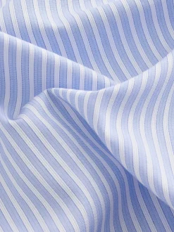 Blauw gestreept - Slim Fit Signature Single Cuff Texture Pima Cotton Shirt With Cutaway Collar