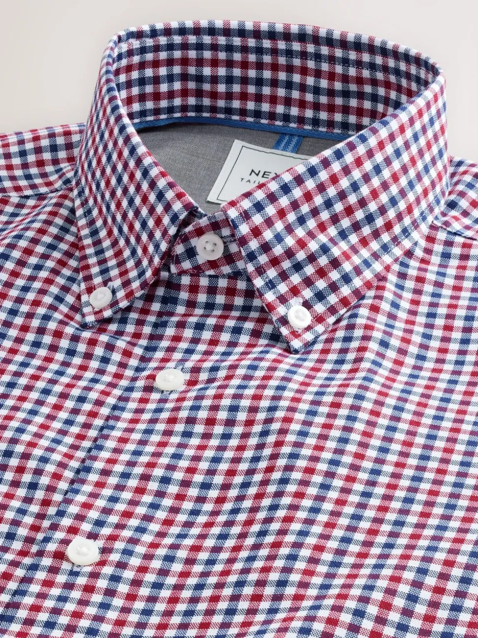 Blauw gingham/rood gingham - Set van 2 stuks strijkvrije Oxford-overhemden
