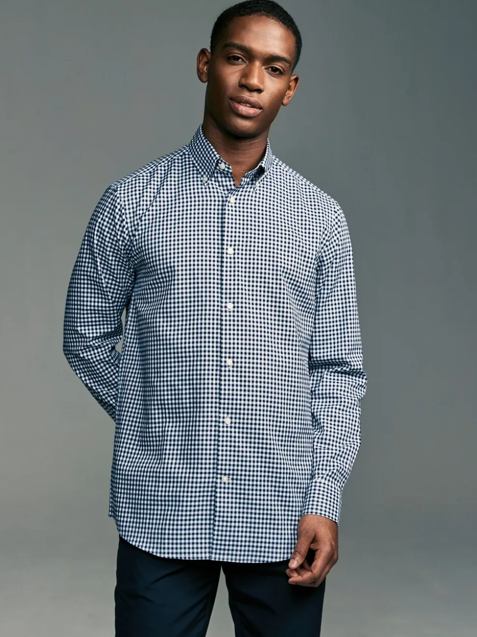Blauw gingham/rood gingham - Set van 2 stuks strijkvrije Oxford-overhemden
