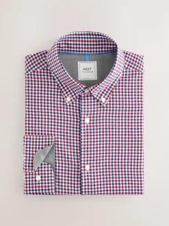 Blauw gingham/rood gingham - Set van 2 stuks strijkvrije Oxford-overhemden