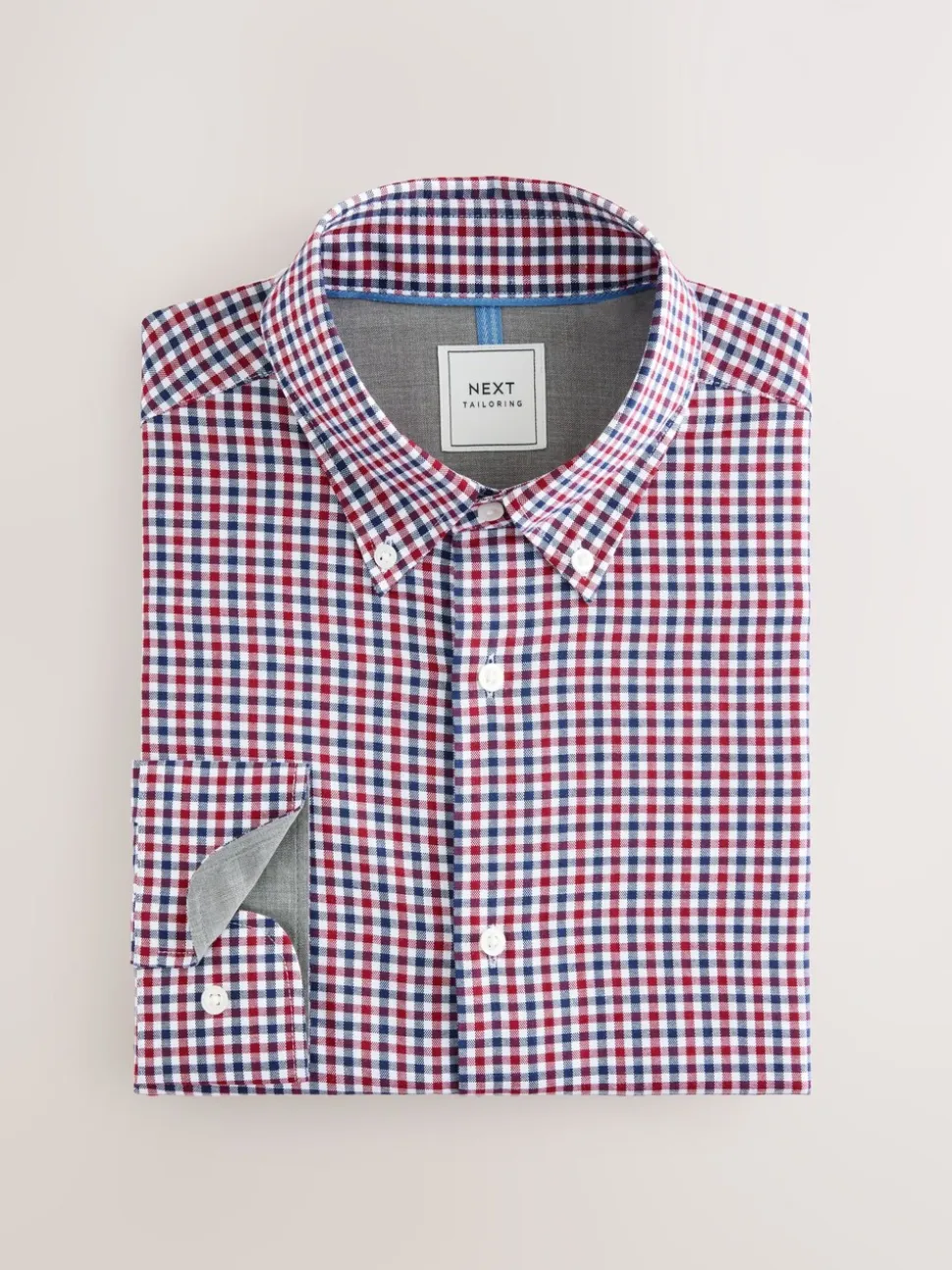 Blauw gingham/rood gingham - Set van 2 stuks strijkvrije Oxford-overhemden