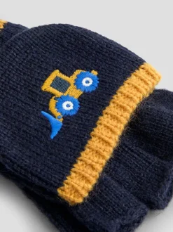 Blauw graafmachine - JoJo Maman Bébé - Wanten met fleecevoering