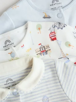 Blauw London - Verpakking van 3 babypyjama's (0-2jr)