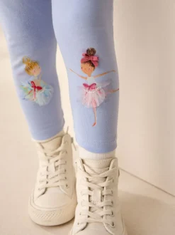 Blauw met ballerina - Versierde leggings (3 mnd-7 jr)