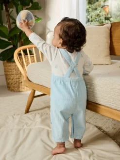 Blauw met beren - Corduroy bretelbroeken en Bodysuit set (0mnd-2jr)