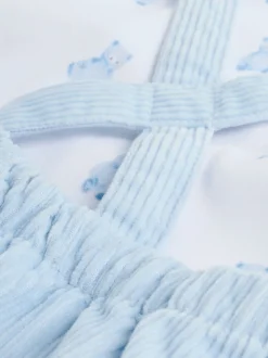 Blauw met beren - Corduroy bretelbroeken en Bodysuit set (0mnd-2jr)