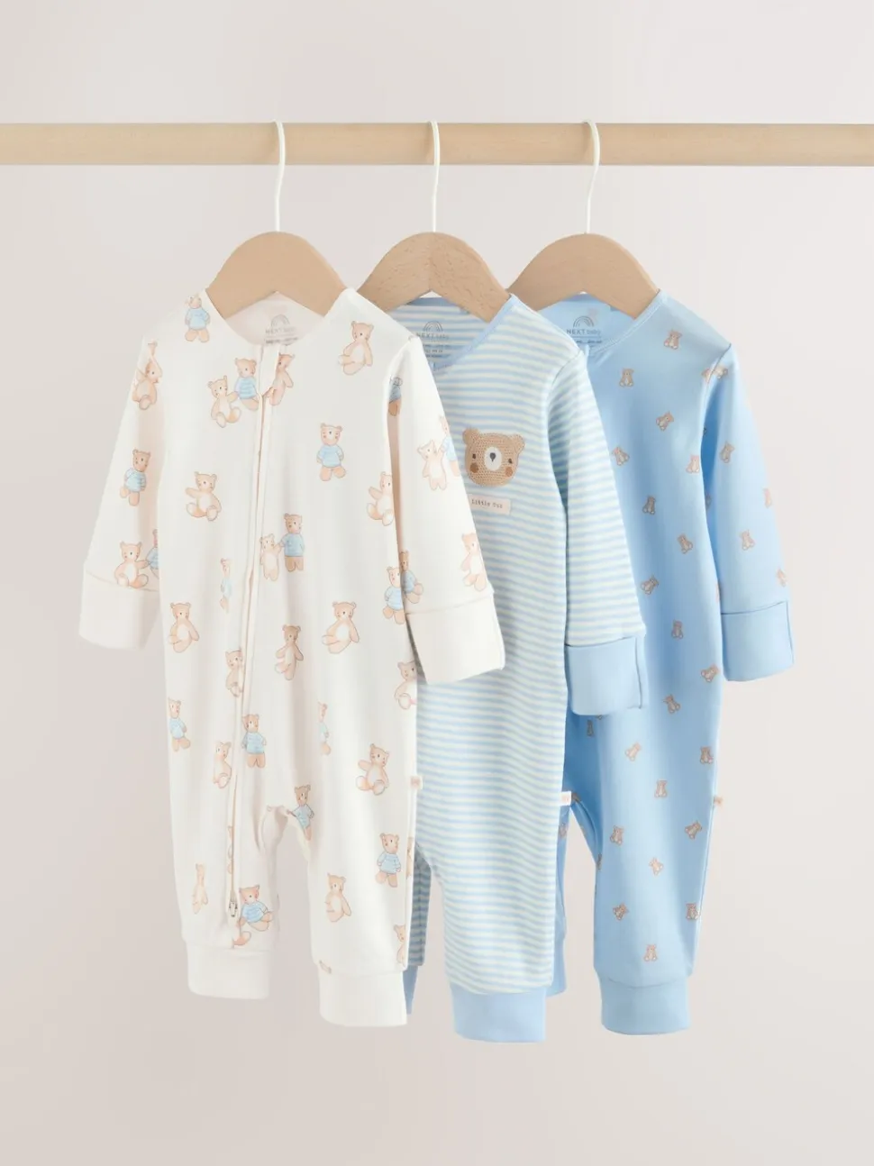 Blauw met beren - Verpakking van 3 babyslaappakjes met tweewegrits (0 mnd - 3 jr)
