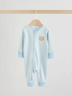 Blauw met beren - Verpakking van 3 babyslaappakjes met tweewegrits (0 mnd - 3 jr)