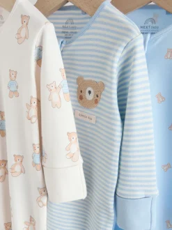 Blauw met beren - Verpakking van 3 babyslaappakjes met tweewegrits (0 mnd - 3 jr)