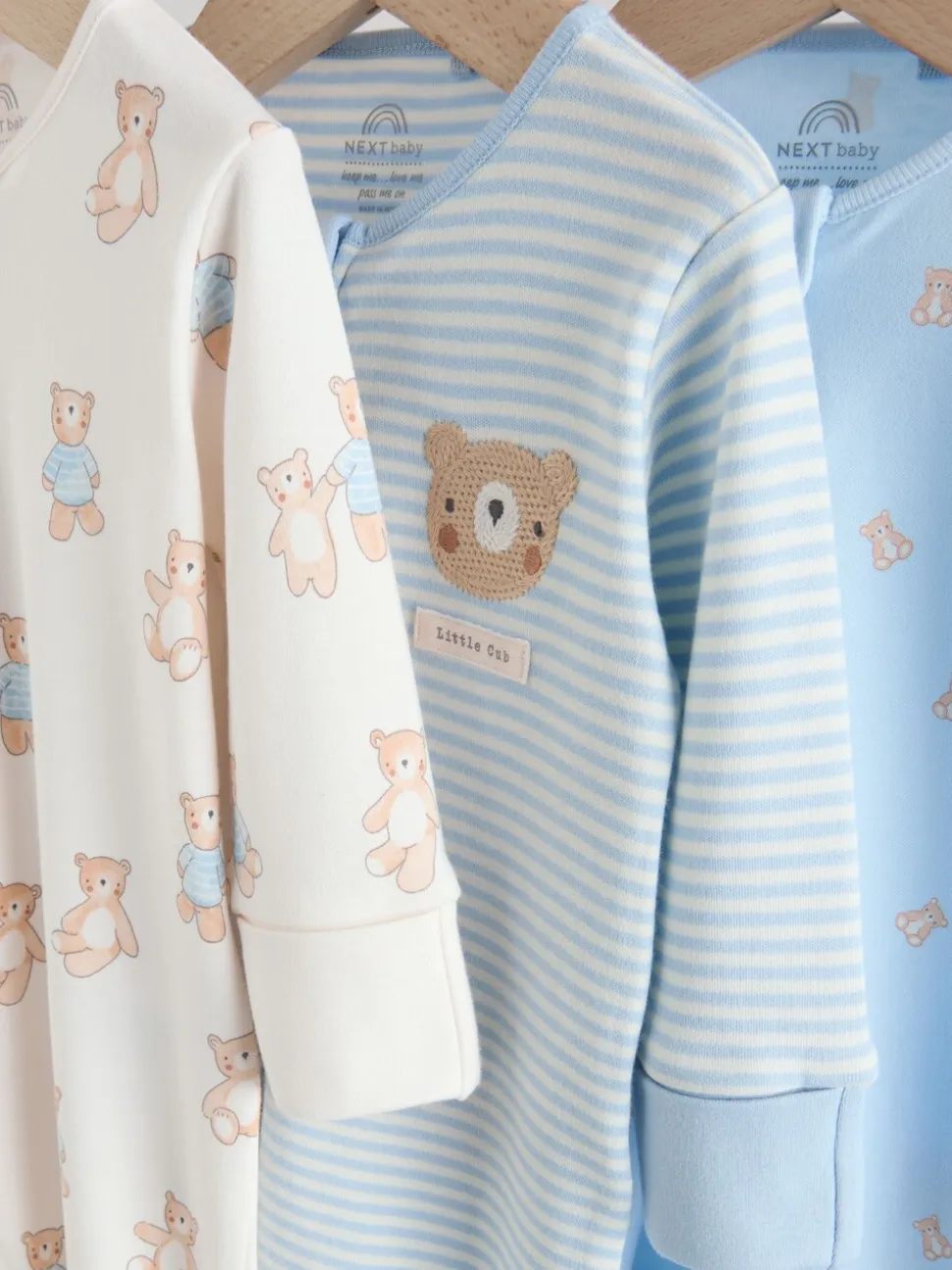 Blauw met beren - Verpakking van 3 babyslaappakjes met tweewegrits (0 mnd - 3 jr)