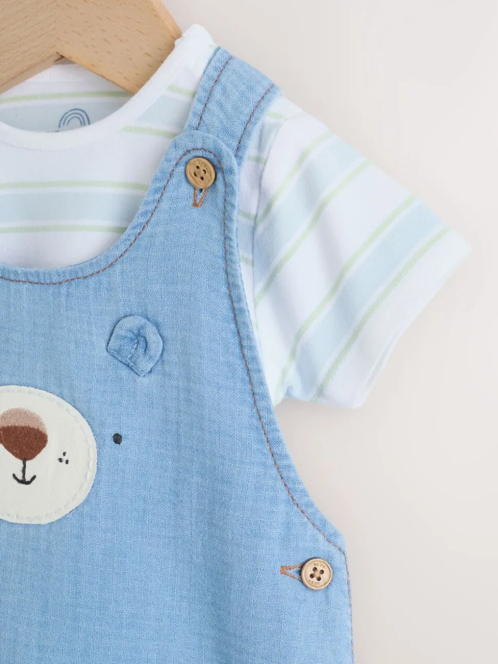 Blauw met beren - Woven Dungarees and Bodysuit Baby Set (0mths-2yrs)