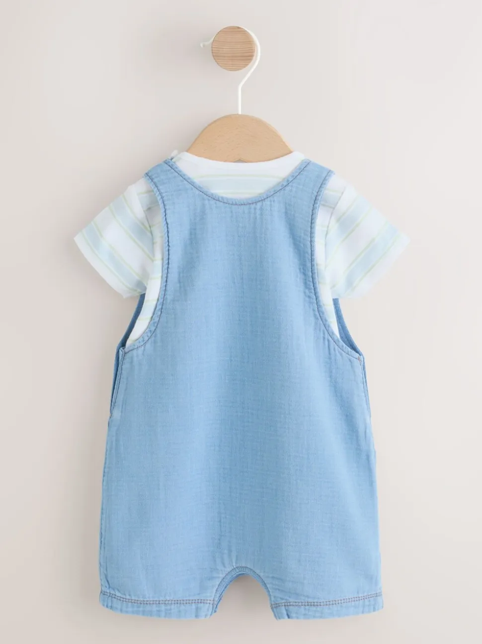 Blauw met beren - Woven Dungarees and Bodysuit Baby Set (0mths-2yrs)