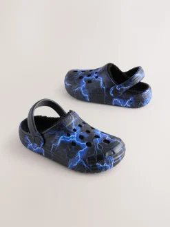 Blauw met bliksem - Warme gevoerde pantoffelklompen