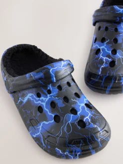 Blauw met bliksem - Warme gevoerde pantoffelklompen