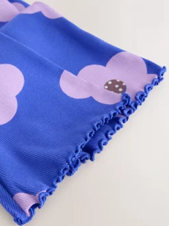 Blauw met bloemen - Geribbelde flare legging (3 mnd-7 jr)