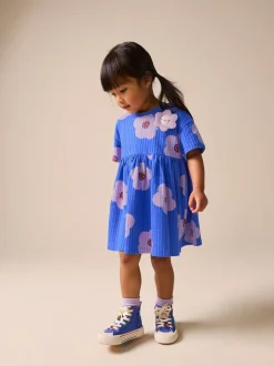 Blauw met bloemen - Jersey Dress (3mths-7yrs)