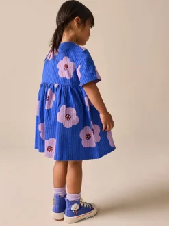 Blauw met bloemen - Jersey Dress (3mths-7yrs)