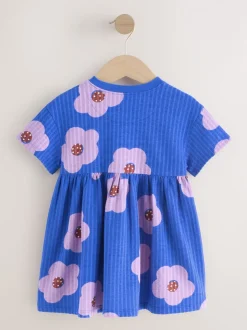 Blauw met bloemen - Jersey Dress (3mths-7yrs)