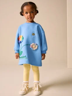 Blauw met bloemen - Relaxte sweaterjurk (3mnd-7jr)
