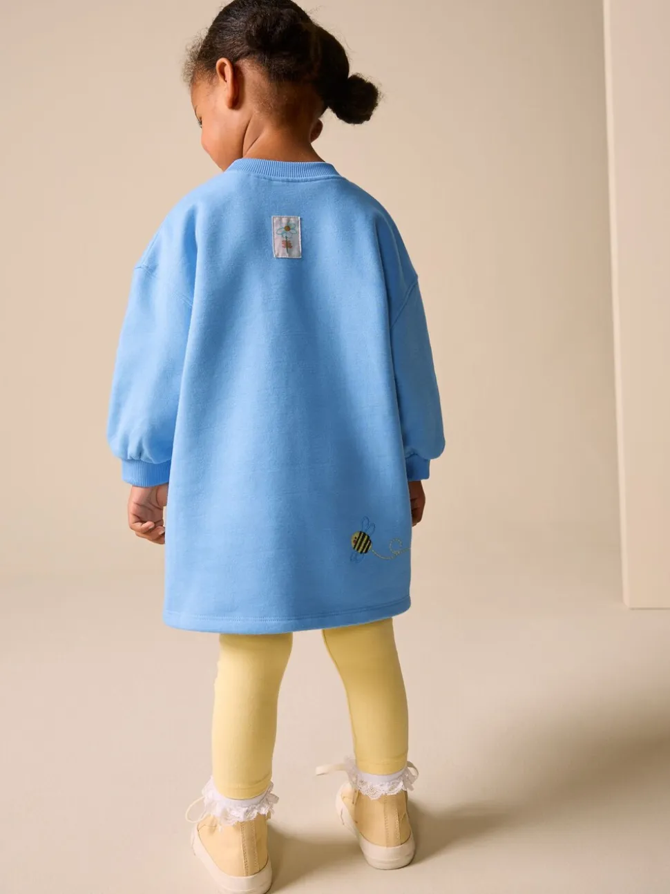 Blauw met bloemen - Relaxte sweaterjurk (3mnd-7jr)