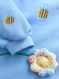 Blauw met bloemen - Relaxte sweaterjurk (3mnd-7jr)