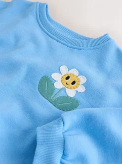 Blauw met bloemen - Sweatshirt met ronde hals (3 mnd-7 jr)