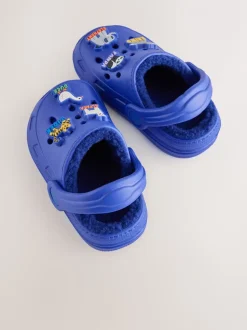 Blauw met dierenprint - Warme gevoerde pantoffelklompen