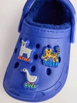 Blauw met dierenprint - Warme gevoerde pantoffelklompen