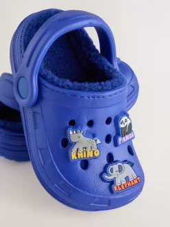 Blauw met dierenprint - Warme gevoerde pantoffelklompen
