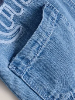 Blauw met dinosaurus - Babyset van denim bretelbroeken en bodysuit (0 mnd - 2 jr)