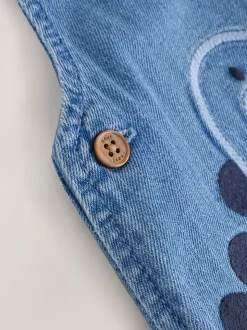 Blauw met dinosaurus - Babyset van denim bretelbroeken en bodysuit (0 mnd - 2 jr)