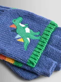 Blauw met dinosaurus - JoJo Maman Bébé - Wanten met fleecevoering