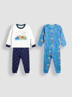 Blauw met dinosaurus - JoJo Maman Bébé Mix And Match 2 Pack Pyjamas