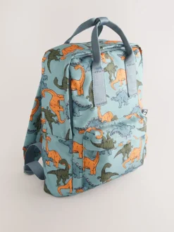 Blauw met dinosaurus - Rugzak