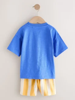 Blauw met dinosaurus - Set van T-shirt met korte mouwen en short (3 mnd-7 jr)