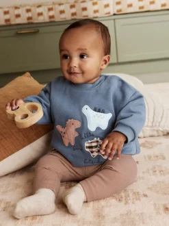 Blauw met dinosaurus - Set met baby-sweatshirt en legging (0mnd-3jr)