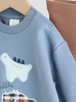 Blauw met dinosaurus - Set met baby-sweatshirt en legging (0mnd-3jr)