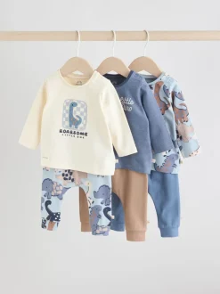 Blauw met dinosaurus - Tops en Leggings 6 -delige babyset (0mnd-3jr)
